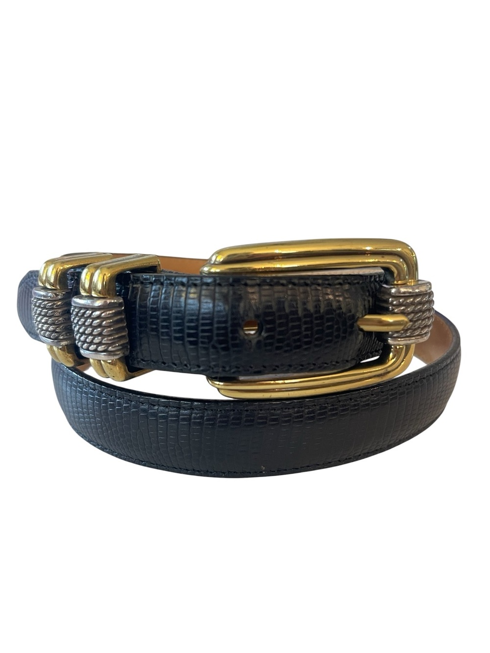 Brighton Black Lizard Belt Two Tone Buckle Gold Silver Small 28 Old Money